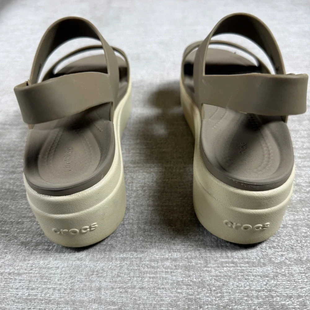 Crocs Womens 7 Brooklyn Low Wedge Beige Platform Slingback Sandals